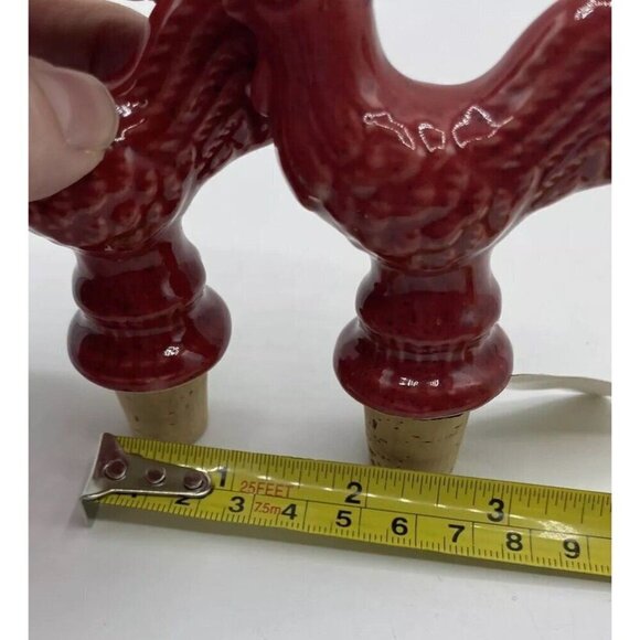 Rooster Wine Bottle Stopper Cork Lot Of 2 Red Ceramic Farmhouse Chicken India - Picture 10 of 11